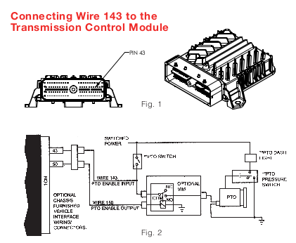 Two diagrams showing the Allison transmission control module and connecting wire 143 to the transmission control module